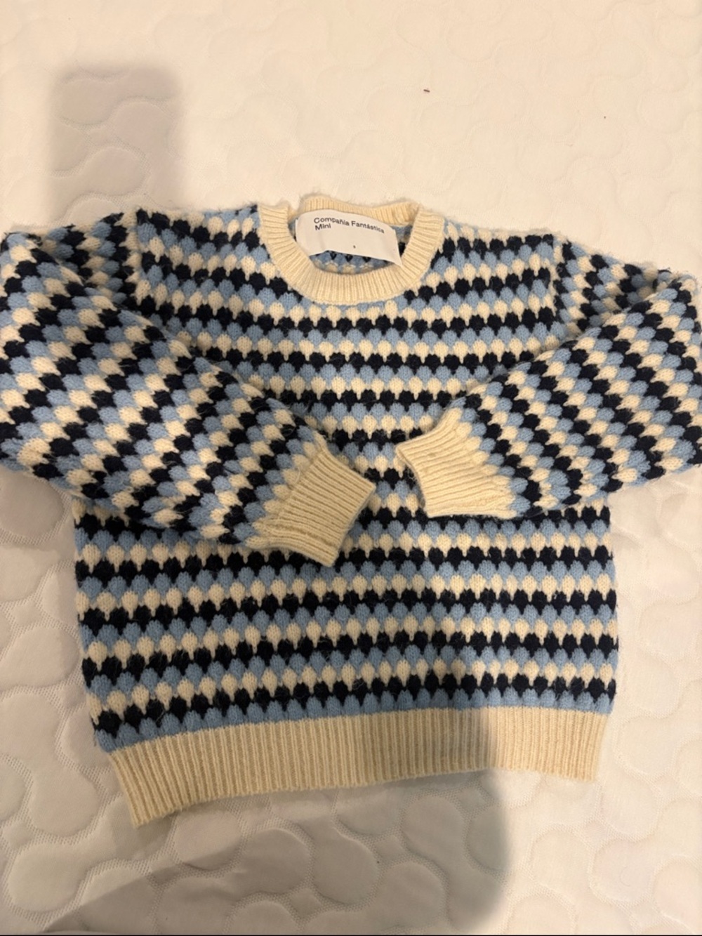 Cream & Light Blue Patterned Knit Sweater Compania Fantastica Mini